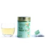 Tassyam Organics Teawery Tulsi Ginger 20 Biodegradable Tea Bags | Basil Turmeric Ginger Green Tea Blend, Plant Based Fabric Pyramid Teabags - Fast UK Delivery