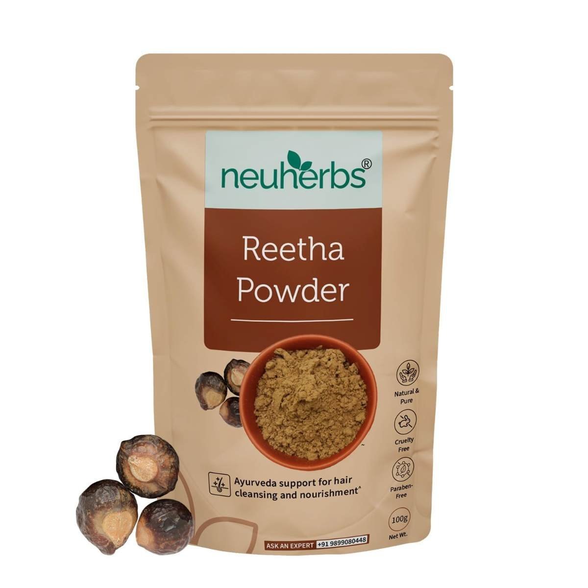 uk61s0MaQqBEL-1.jpg Neuherbs Reetha Powder 100g (Pack of 1) For Men & Women | Pure & Natural Powder for Hair Cleansing and Nourishment | Cruelty & Paraben Free | With No Artificial Colour & Additives - Fast UK Delivery - Image 1
