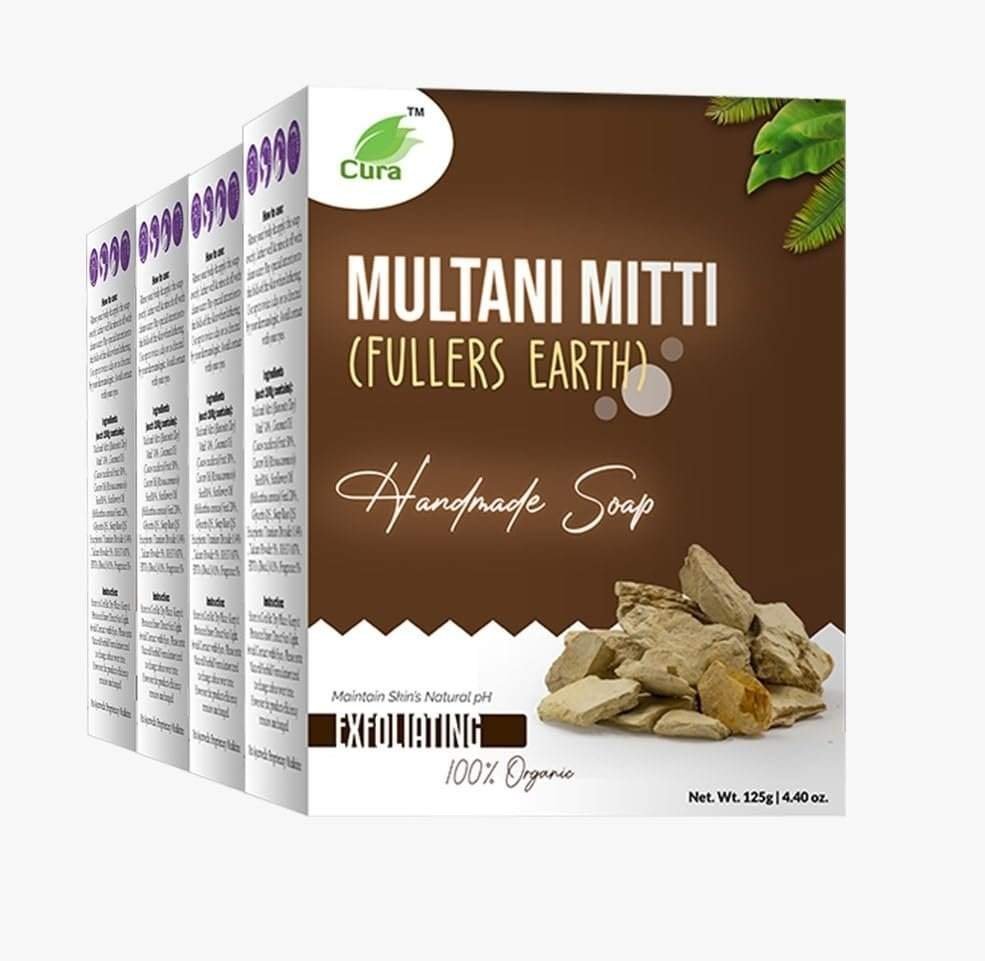 uk61sIy6Uxc3L-1.jpg CURA Multani Soap 4 X 125 gm I Natural Handmade Soap I For Soothing & Purifying Skin I Suitable for all skin types I 125gm x 4 - Fast UK Delivery - Image 1