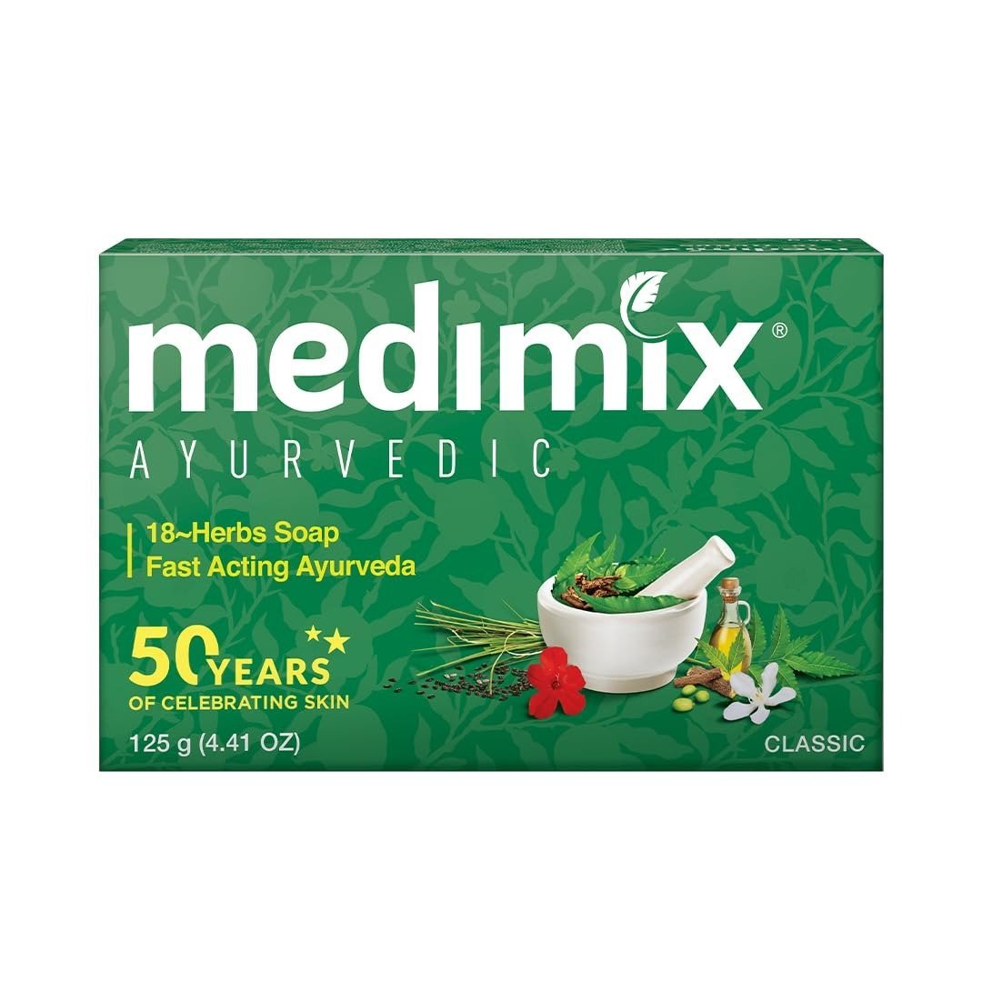 uk61tgWCU2TL-1.jpg Medimix Ayurvedic Classic 18 Herbs Bathing Soap 125g | Natural Oils For Healthy & Protected Skin | Shop Herbal | Natural | Paraben-free & Sulphate-free | 100% Vegan - Fast UK Delivery - Image 1