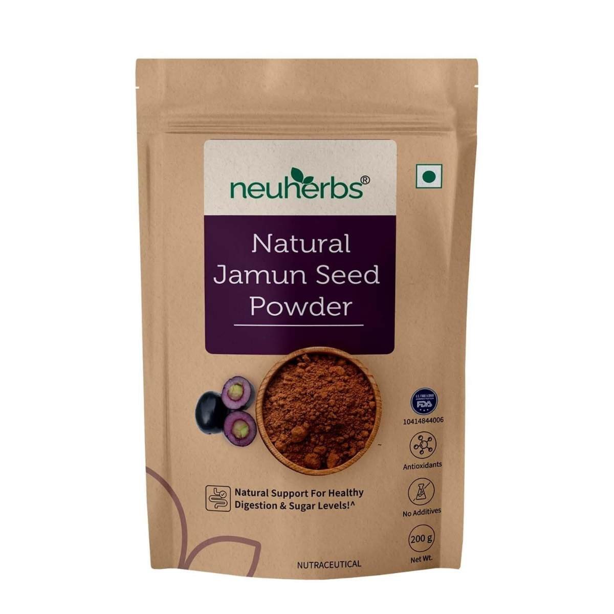 uk61vGl7jquVL-1.jpg Neuherbs Natural Jamun Seed Powder For Healthy Digestion & Sugar Levels | 100% Pure & Natural | Good For Heart Health, Immune System, Detoxification - (200g Pack of 1) - Fast UK Delivery - Image 1