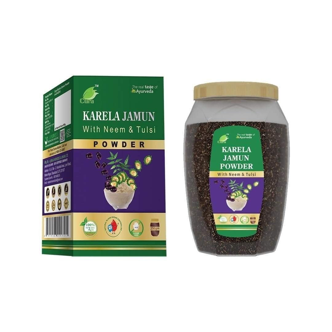 uk61vJQl7gP6L-1.jpg Cura Karela Jamun (with Neem) Powder 250gms (Pack of 2) 500gms - Fast UK Delivery - Image 1