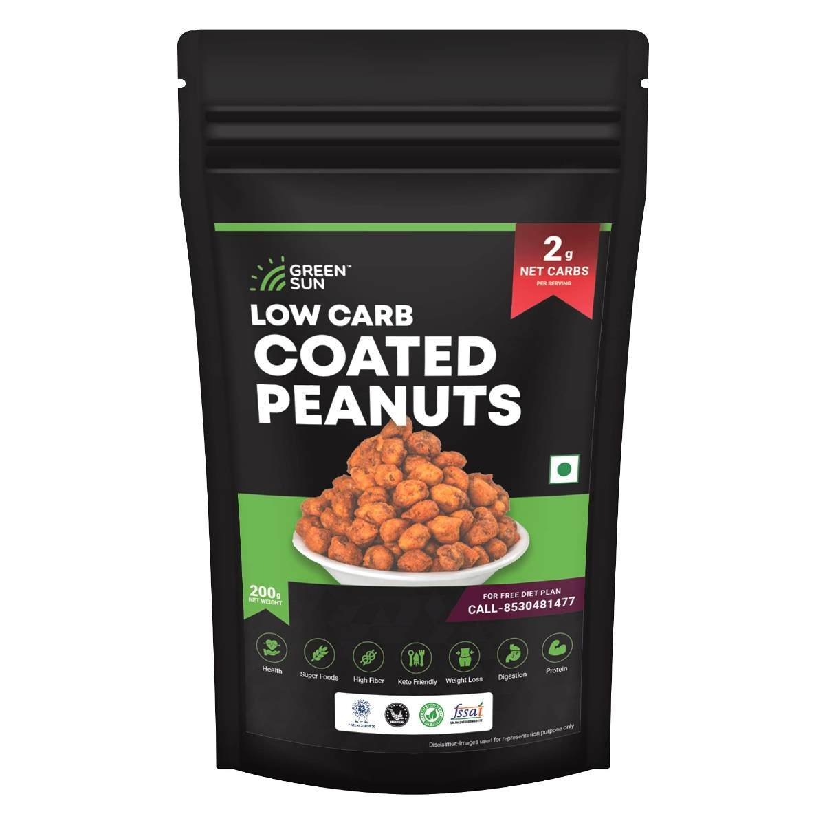 uk61vfeq4q5JS-1.jpg GREEN SUN Low Carb Coated Peanuts | Pack of 1 | Healthy | Masala | Party Snacks | Crispy | Keto Friendly | Tasty Savoury Snack | Low Calorie - Fast Shipping to USA & Canada - Image 1