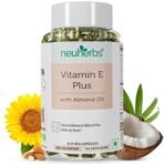 Neuherbs Plant Based Natural Vitamin E Plus From Sunflower Oil (With Almond Oil For Better Face, Skin & Hair) Certified Vegan - 30 Veg Capsules - Fast UK Delivery