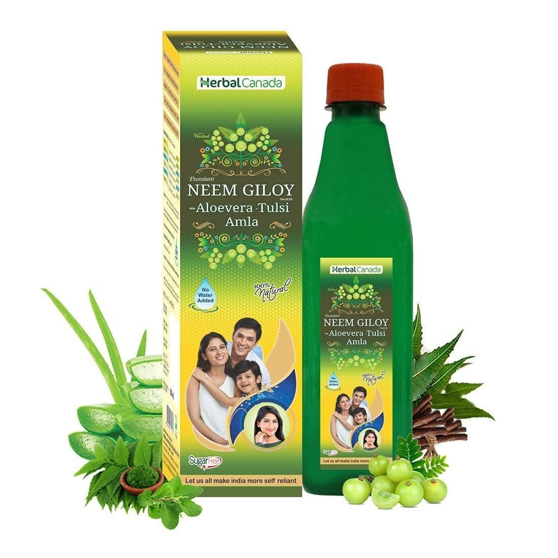 uk61xTC4S8pIS-1.jpg Herbal Canada Neem Giloy | 500ml- Pack of 3 | Naturally Immunity Enhancer | Natural Source of Antioxidant, vitamin C | 100% Natural - Fast UK Delivery - Image 1