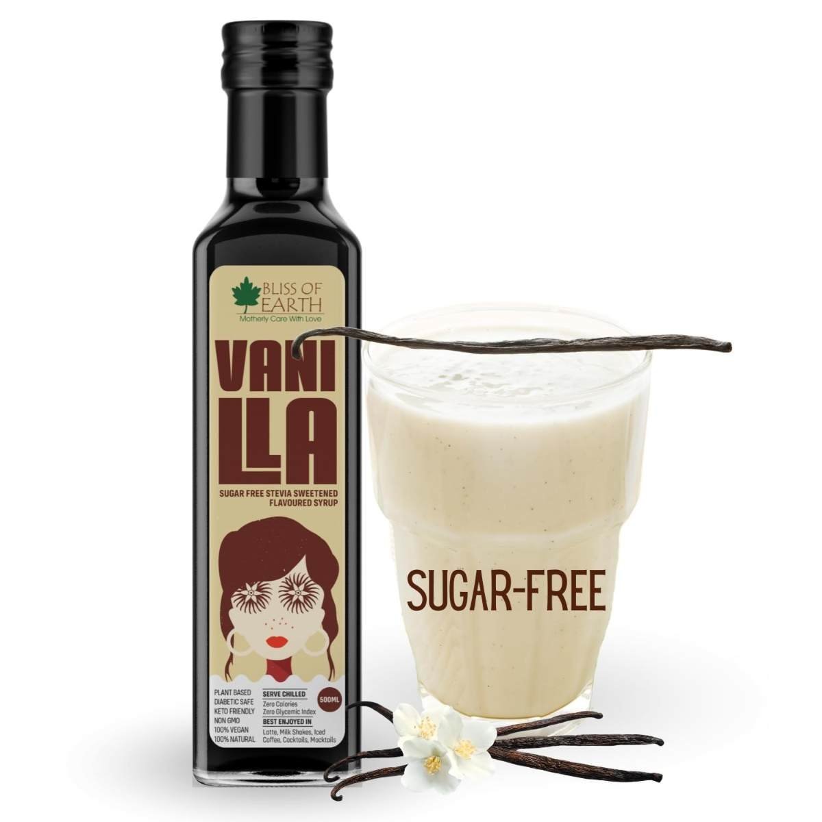 uk61xdfTF1t6L-1.jpg Bliss of Earth Vanilla Syrup Sugar free, For Coffee, Milkshake, Mocktail, Frappe, Pancake. Diabetic Safe, Zero Calorie, Keto. No Artificial Flavour 500ml - Fast UK Delivery - Image 1