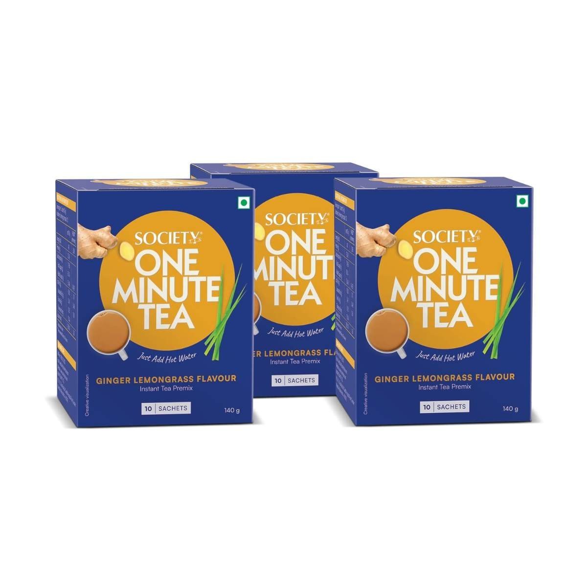 uk61xu3Es49mL-1.jpg Society One Minute Tea | Ginger Lemongrass Flavour | Made with Lemongrass & Ginger | Flavoured Instant Tea | 14g X 10 Sachets (140g) | Pack of 3 - Fast Shipping to USA & Canada - Image 1