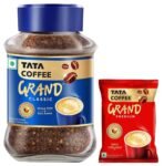 Tata Coffee Grand Classic Instant Coffee| With Flavour Locked Decoction Crystals | 95g Jar & Tata Coffee Grand Premium Instant Coffee| 50G Pouch, Bag, Powder - Fast Shipping to USA & Canada