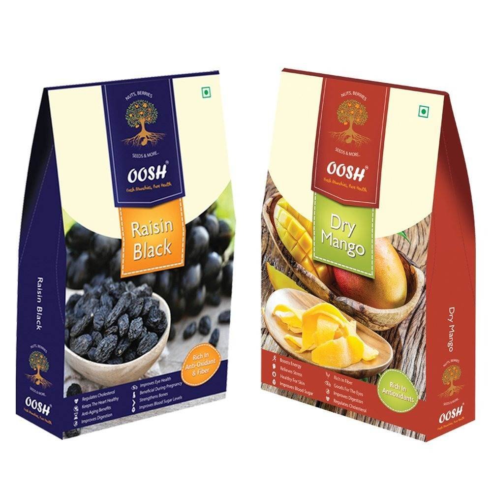 uk71-u9suyaOL-1.jpg OOSH Combo of Seedless Black Raisin 250g & Dry Mango 200g ( Total 450g - Value Pack of 2) | Premium Dry Fruit - Fast UK Delivery - Image 1