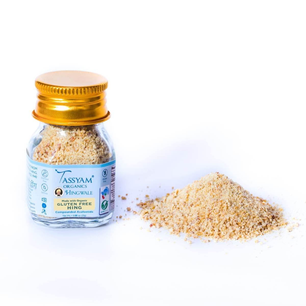 uk710TcKURwlL-1.jpg Tassyam Organics Hingwale Organic Gluten Free Hing 25g | Hand Pounded, Natural, Gluten-free, Vegan Compounded Asafoetida - Fast UK Delivery - Image 1