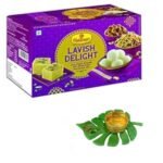 Haldiram's Nagpur Lavish Delight Diwali Gift Box with Leaf Medium Diya + Free Diwali Greeting - Fast UK Delivery