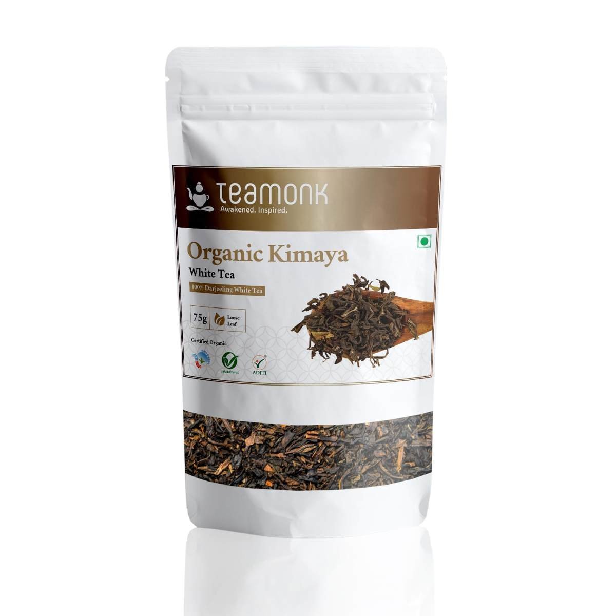 uk713B-cPGzJL-1.jpg Teamonk - Kimaya White Tea 75 Grams (Makes 38 Cups Of White Tea) | Aditi Certified Organic Darjeeling Tea | Supports Detoxification, Immunity & Skin Health | No Oils Or Artificial Aroma - Fast Shipping to USA & Canada - Image 1