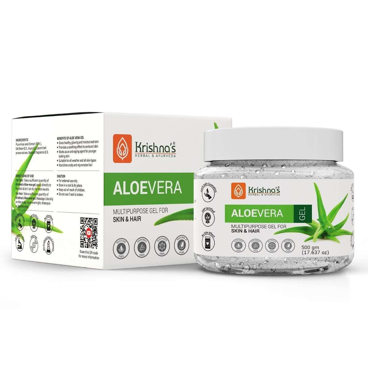 uk713Efke2KcL-1.jpg KRISHNA's HERBAL & AYURVEDA Aloe Vera Gel - 500 G Pure White Non-Sticky Transparent 3 In 1 Aloe Fresh Soothing Gel For Skin, Body & Hair, Vitamin C+E Natural Emollients, Dark Spots And Acne - Fast UK Delivery - Image 1