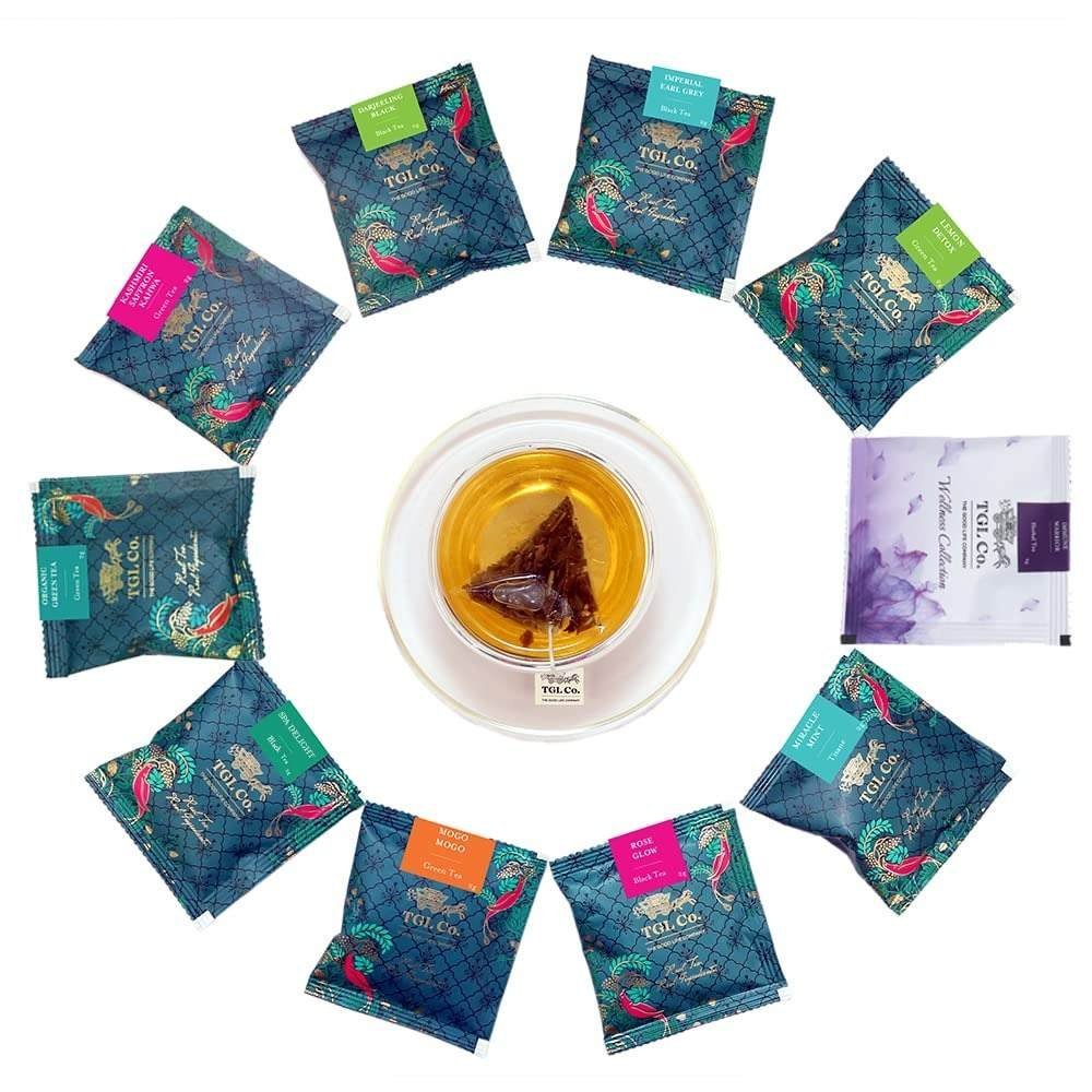 uk713sWv2Ya-L-1.jpg TGL Co. The Good Life Company Green Tea Sampler Box | Women & Men | Best Tea Sampler | Natural Immunity Boosting 10 Flavors | 10 Pyramid Tea Bags | Improves Health | Rich & Strong Aroma, 20 Gram - Fast UK Delivery - Image 1