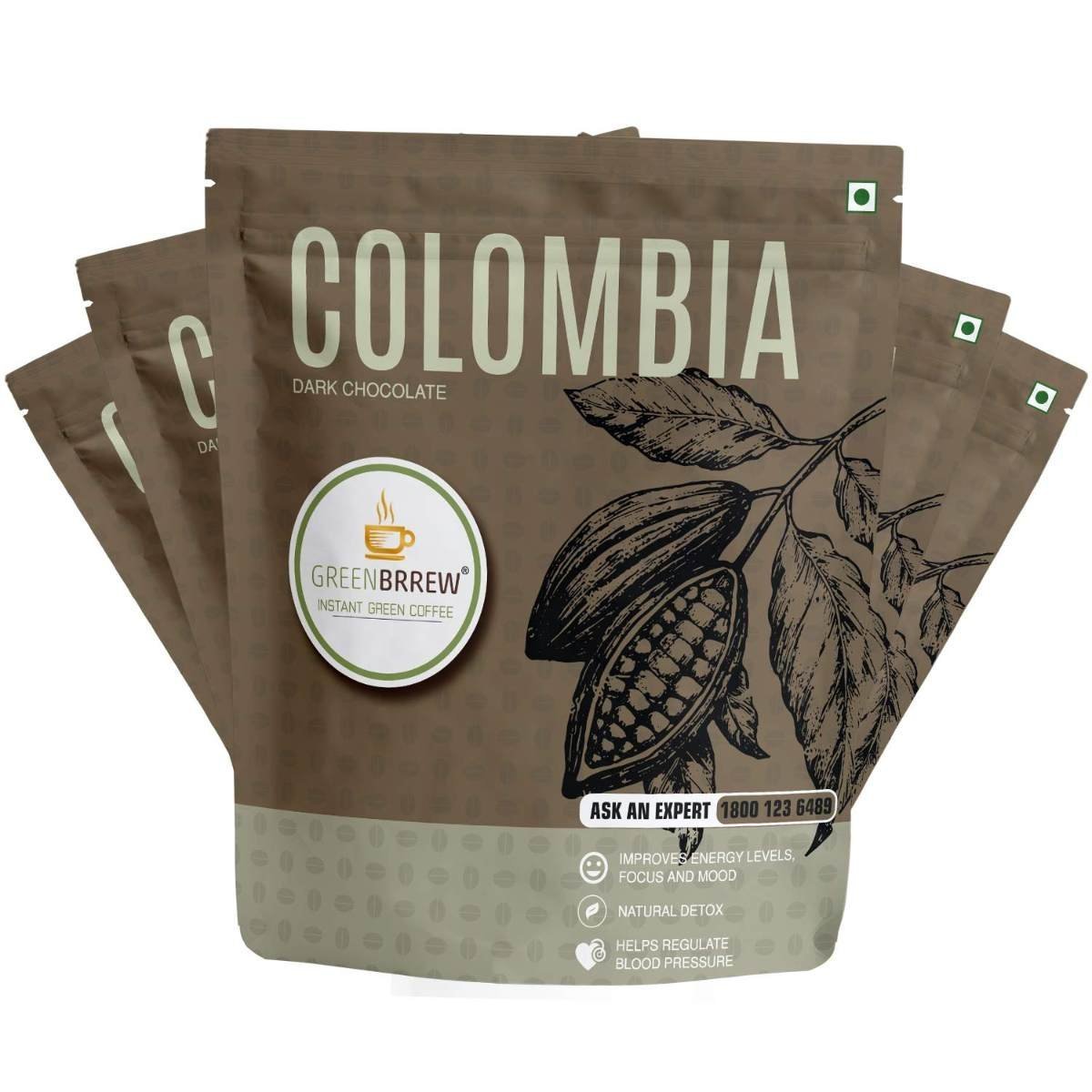 uk714DP53Wy8L-1.jpg Greenbrrew Dark Chocolate Instant Coffee | Green Coffee Extract ("PL-AAA") + Probiotics | Hot & Cold Coffee | 20 Sachets, 30g (Pack Of 5) - Fast Shipping to USA & Canada - Image 1