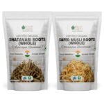 Bliss of Earth Shatavari Root Whole Organic & Safed Musli Roots Whole Organic Good for Health & Wellness Both Men & Women 100gm Each - Fast UK Delivery