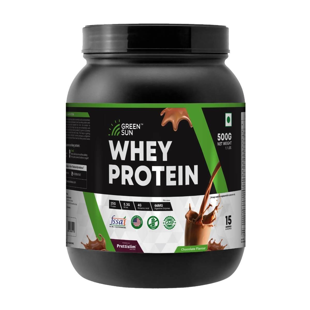 uk715MhwEv50L-1.jpg Green Sun 100% Whey Protein Powder 500g (Chocolate Flavor) | Imported Whey | Gold Standard | Added Digestive Enzymes | Enriched with BCAA | Healthy | Diet Friendly | Pack of 1 - Fast Shipping to USA - Image 1