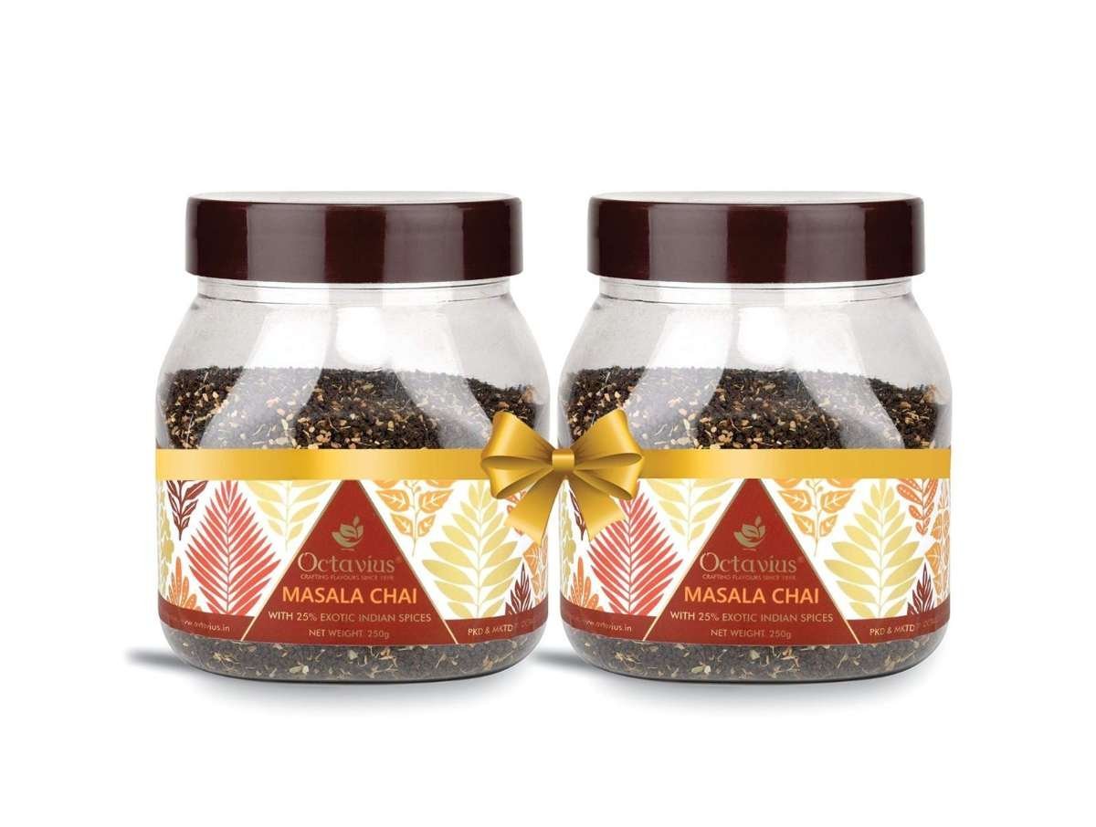 uk717DfVVK9oL-1.jpg Octavius|Masala Chai -250 Gm Jar (Pack Of 2)|100% Natural Spices|Black Tea|Kadak Chai Patti|Premium & Refreshing Spiced Tea|Masala Chai Patti|Ayurvedic Herbs|Vedic Tea -(2 X 250 Gm Jar) - Loose Leaves - Fast UK Delivery - Image 1