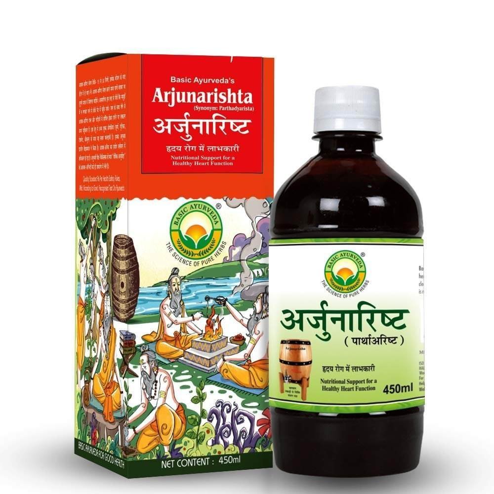 uk718M3Qq0SGL-1.jpg BASIC AYURVEDA Arjunarishta Syrup 450ml | Herbal Heart Tonic | - Fast UK Delivery - Image 1