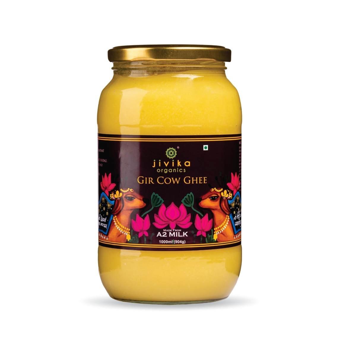 uk718k6dvuvIL-1.jpg JIVIKA NATURALS Premium A2 Gir Cow Ghee 1Ltr|A2 Milk Tested|Vedic Bilona Method|Lab Tested|Pure Desi Cow Ghee|Hand Churned Two-Way Direction|Churned From Curd|Pure Ghee|Danedar|Glass Jar,1.1 Kilograms - Fast Shipping to USA & Canada - Image 1