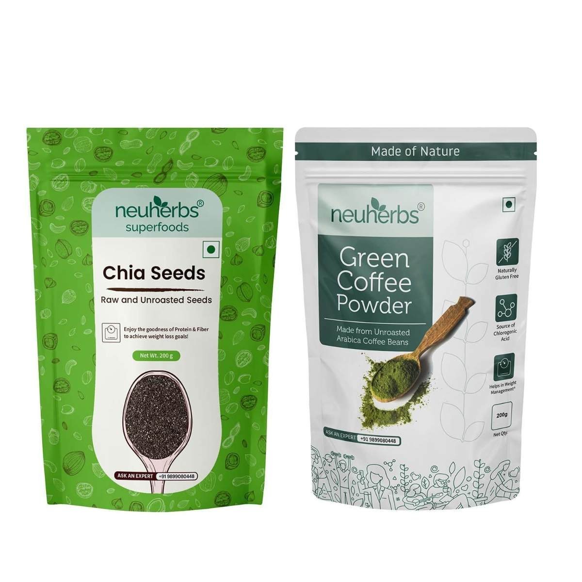 uk719BcnfrxmL-1.jpg Neuherbs Green coffee bean powder and Chia Seeds Combo For Weight management, good digestion and body detoxification- 200 Gram Each - Fast UK Delivery - Image 1