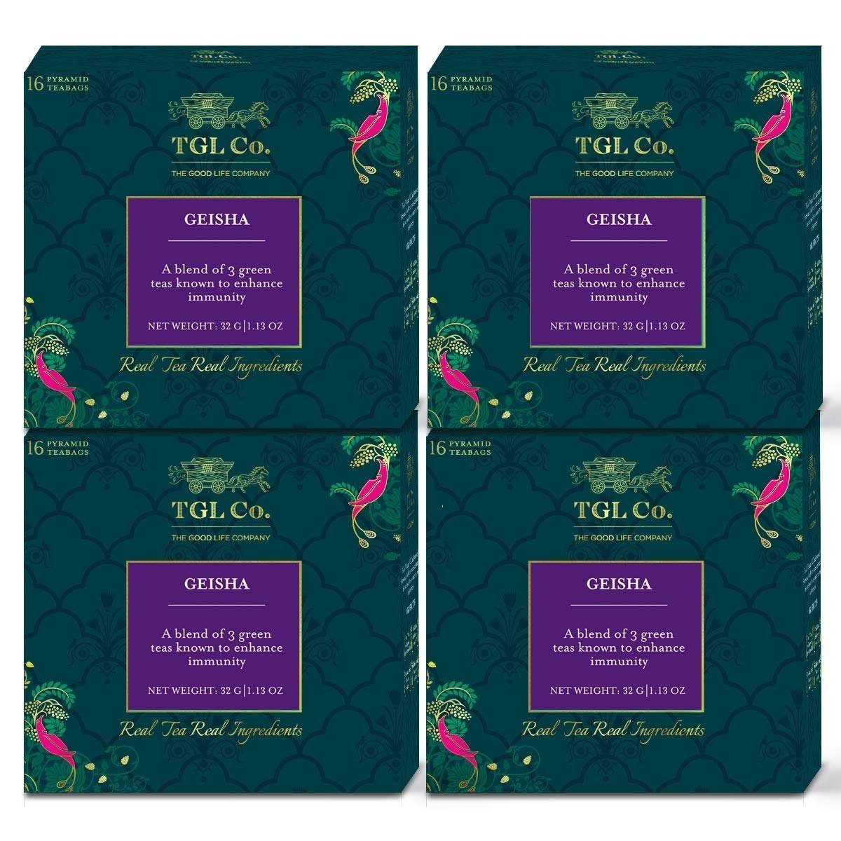 uk71AWWCm-GTL-1.jpg TGL Co. The Good Life Company Geisha Green Tea Bags/Loose Tea Leaf (16 Tea Bags) Pack of 4,128 gram - Fast UK Delivery - Image 1