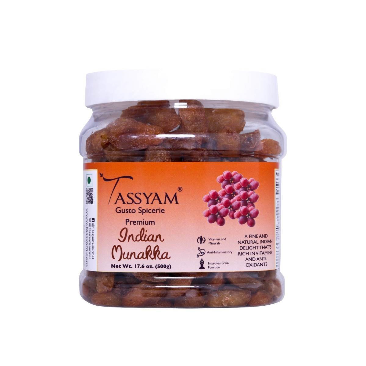 uk71AYEpztZOL-1.jpg TASSYAM Jumbo Munakka 500 Gm | Dried Raisins Jar - Fast UK Delivery - Image 1