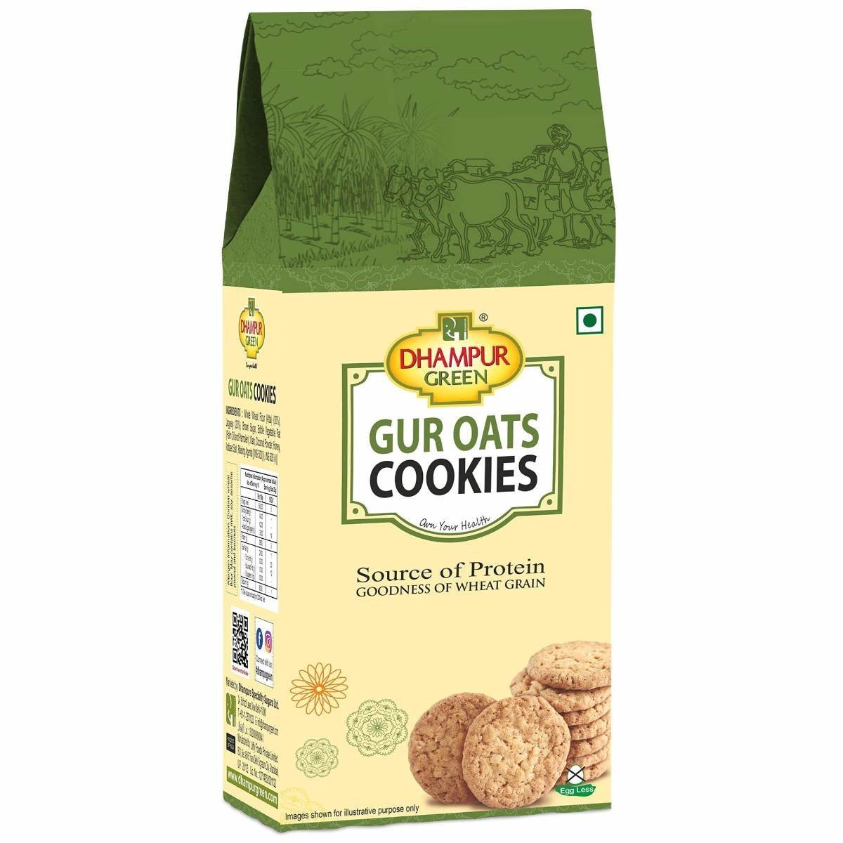 uk71BmtNd4zcL-1.jpg Dhampurgreen Jaggery Gur Oats Cookies Biscuit, 200G | Gur Gud Bakery Cookies Biscuit, Healthy Snacks - Fast UK Delivery - Image 1