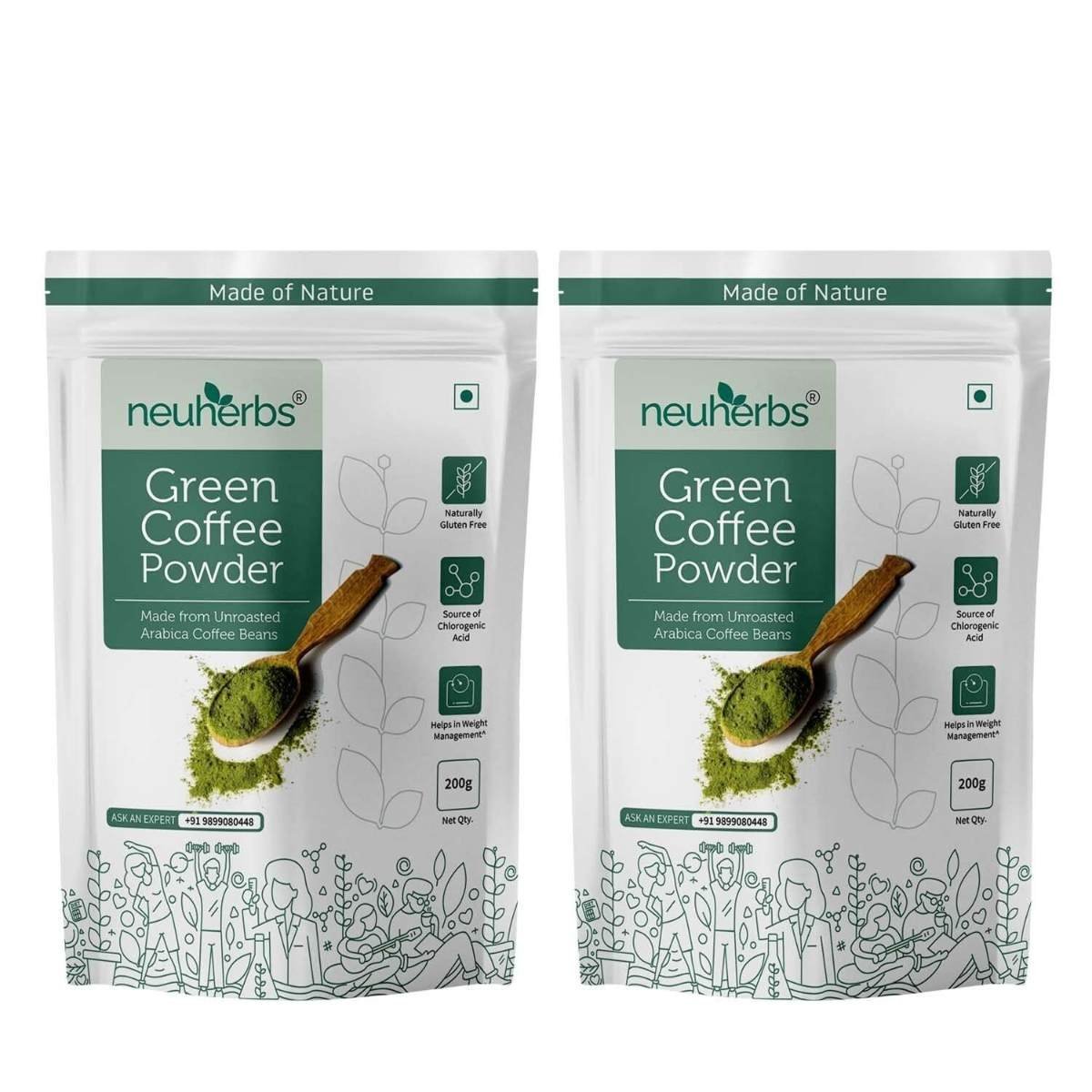 uk71C9AbJRNeL-1.jpg Neuherbs Unroasted Arabica Green Coffee Beans Powder | With Chlorogenic Acid | For Weight Loss Management (200 g Powder Pack of 2) - Fast UK Delivery - Image 1