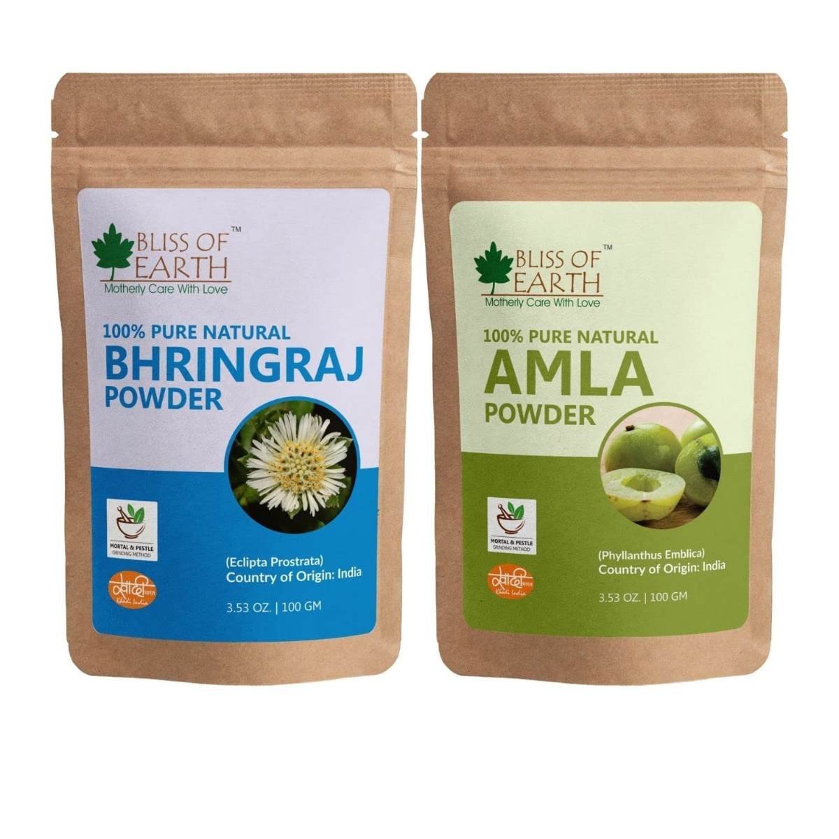 uk71Cw2c8ndsL-1.jpg Bliss of Earth 100gm Bhringraj Powder Orgnaic Herbal Edible & 100% Pure Natural AMLA Powder 100GM Indian Gooseberry Great For Hair Conditioning - Fast UK Delivery - Image 1