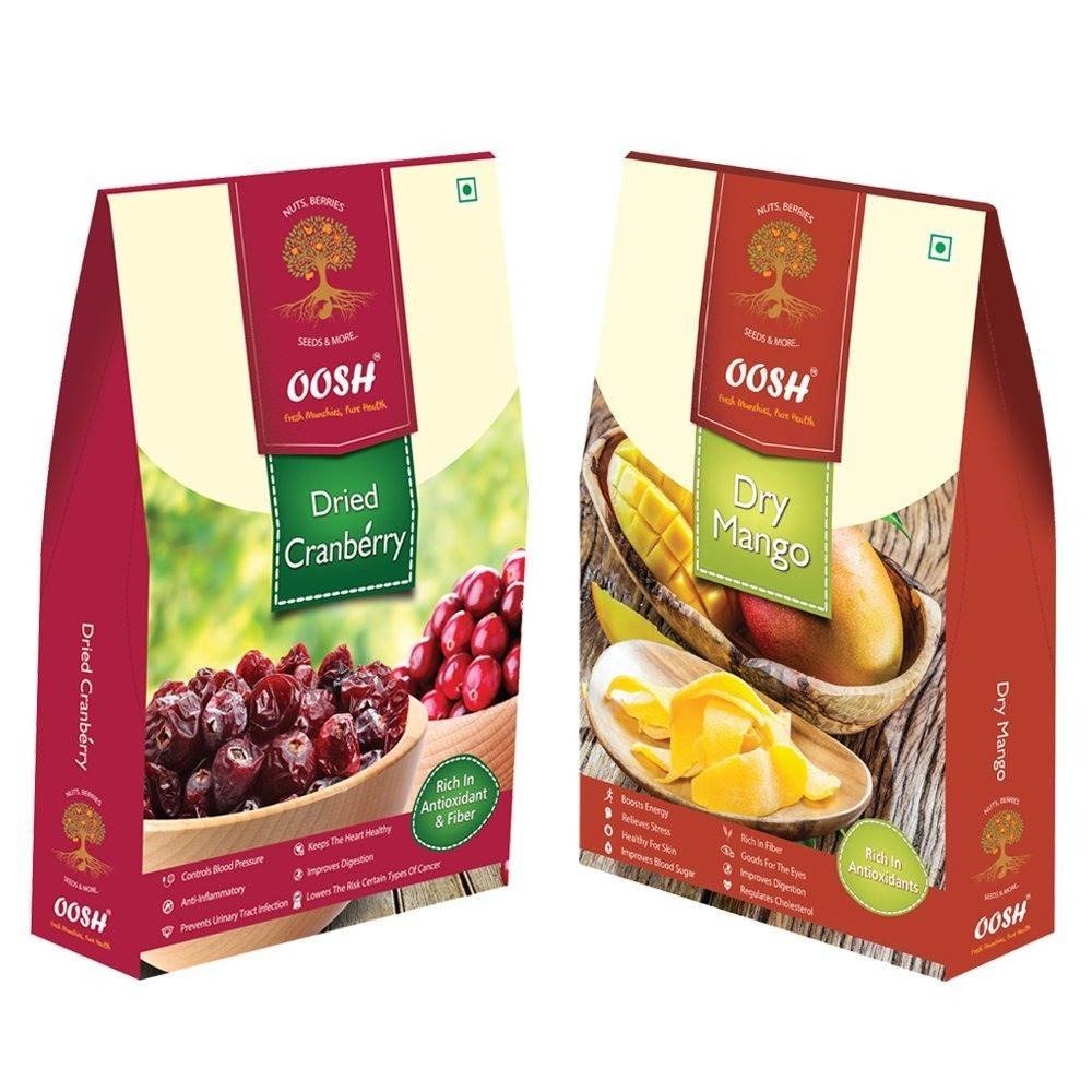 uk71EywSBCN7L-1.jpg OOSH Combo of Whole DriedCranberry 250g & Dry Mango 200g (Total 450g - Value Pack of 2) | Premium Dry Fruit - Fast UK Delivery - Image 1