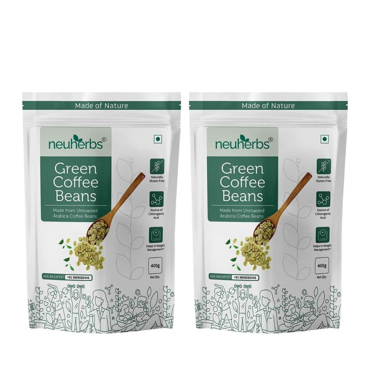 uk71FPdeaMML-1.jpg Neuherbs Unroasted Arabica Green Coffee Beans | With Chlorogenic Acid | For Weight Loss Management (400 gm Beans Pack of 2) - Fast UK Delivery - Image 1