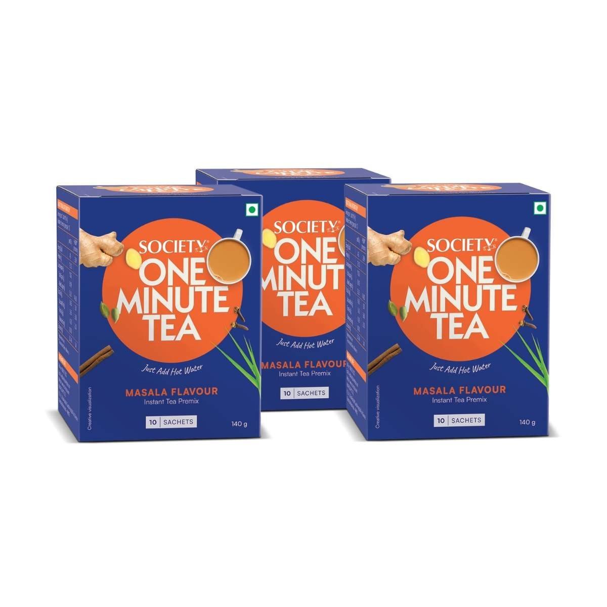 uk71GLxjJmswL-1.jpg Society One Minute Tea | Masala Flavour | Made with Ginger, Clove, Black Pepper, Cinnamon | Masala Chai | Flavoured Instant Tea | 14g X 10 Sachets (140g) | Pack of 3 - Fast Shipping to USA & Canada - Image 1