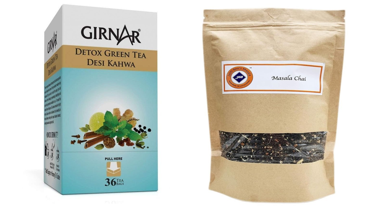 uk71GeE1fePBL-1.jpg Girnar Detox Green Tea (36 Tea Bags) + Jyoti Ben's Masala Chai 250 gm I Immunity Booster, Helps in cold and cough I DIWALI COMBO - Fast UK Delivery - Image 1