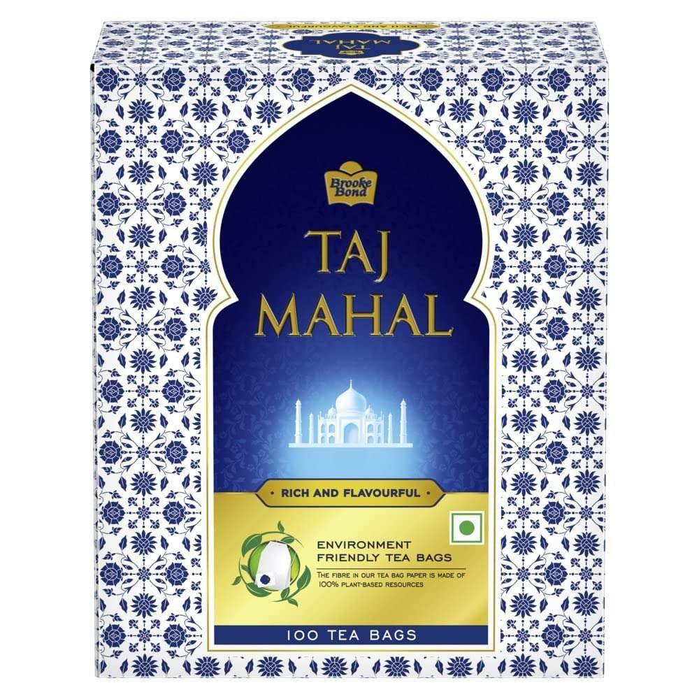 uk71ICY5RlcZL-1.jpg Taj Mahal Tea Bags 100 pcs, Rich and Flavourful Chai - Premium Blend of Powdered Fresh Loose Tea Leaves - Fast Shipping to USA & Canada - Image 1