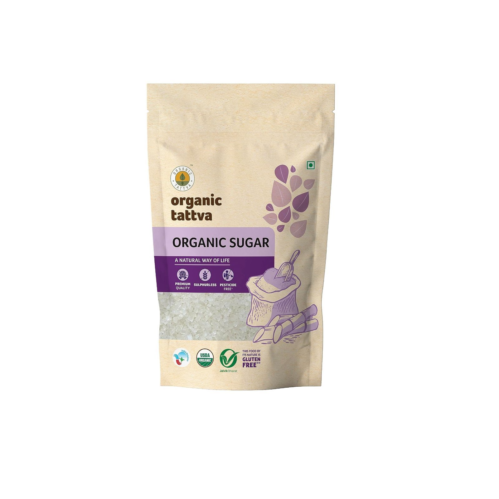 uk71Ktik6yz2L-1.jpg Organic Tattva All Natural 'Sugar', Zero Chemicals, Organically Processed, from Freshly Squeezed Sugar Cane Juice (1 Kg, Pouch) - Fast UK Delivery - Image 1