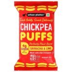 Urban Platter Lime Sriracha Chickpea Puffs, 65g (Savoury and Crunchy Snack | Zesty and Tangy | 4g Protein per Serve | USA Chickpeas) - Fast UK Delivery