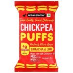 Urban Platter Lime Sriracha Chickpea Puffs, 65g (Savoury and Crunchy Snack | Zesty and Tangy | 4g Protein per Serve | USA Chickpeas) - Fast UK Delivery