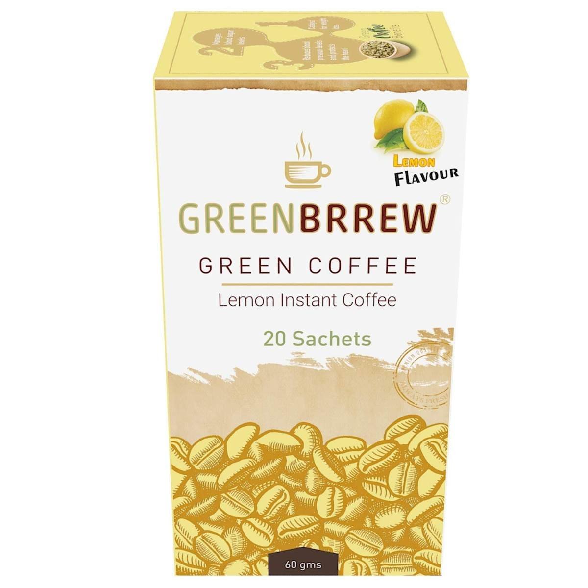 uk71OG8119LrL-1.jpg Greenbrrew Lemon Instant Coffee Premix | 100% Unroasted Arabica Coffee Beans | Green Coffee Extract ("PL-AAA") + Probiotics | Hot & Cold Coffee | 20 Sachets, 60g - Fast Shipping to USA & Canada - Image 1