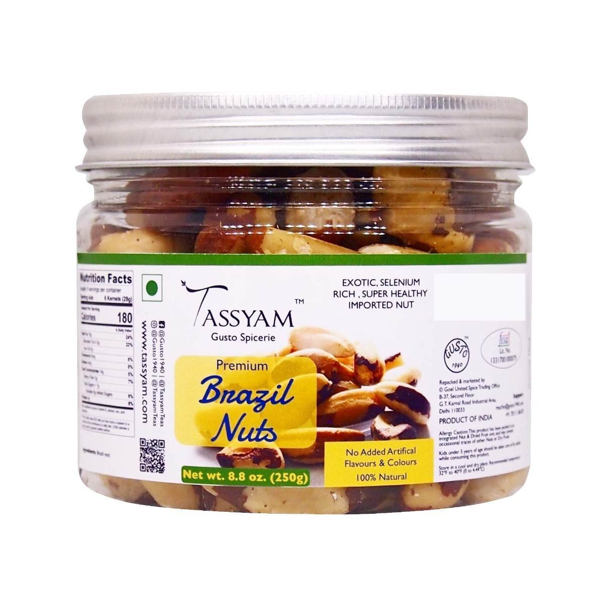 uk71PHWbQAmrL-1.jpg Tassyam Premium Exotic Brazil Nuts Jar (250 g) - Fast UK Delivery - Image 1
