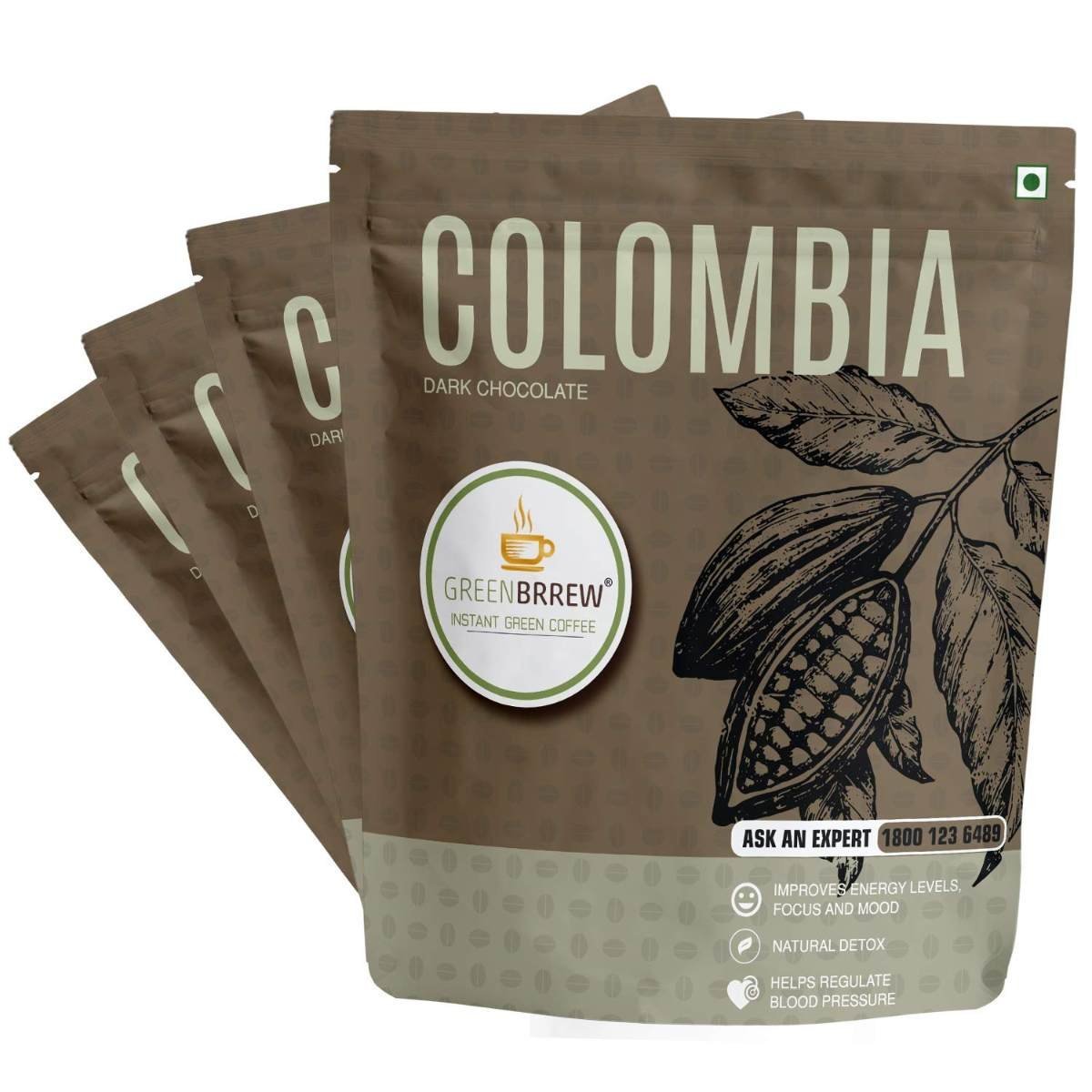 uk71Q5MD1TmbL-1.jpg Greenbrrew Dark Chocolate Instant Coffee | Green Coffee Extract ("PL-AAA") + Probiotics | Hot & Cold Coffee | 20 Sachets, 30g (Pack Of 4) - Fast Shipping to USA & Canada - Image 1