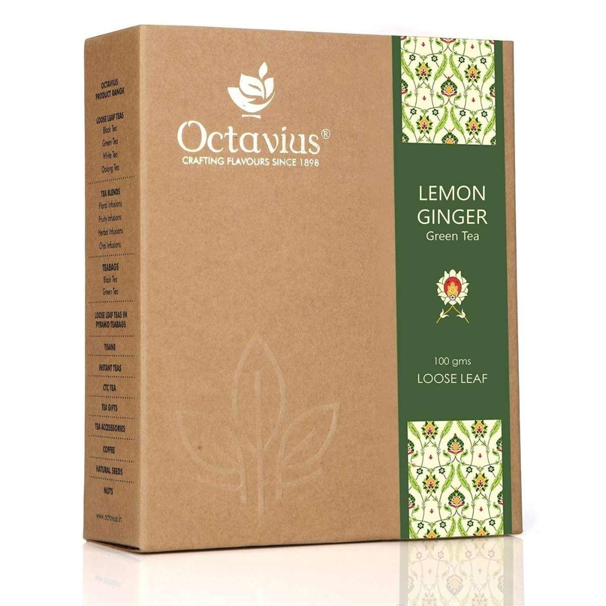 uk71QppRctvEL-1.jpg Octavius Ginger & Lemon (Low Caffeine) Loose Leaf Green Tea | Great Taste and Aroma | Energizes Body and Mind | Cleanser and Detoxifier - 100 Gms - Fast UK Delivery - Image 1