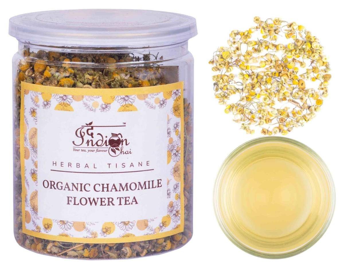 uk71SRtk4FlgL-1.jpg The Indian Chai Organic Chamomile Tea - 50Grams | Helps With Sleep & Improves Sleep Quality | Caffeine Free | Herbal Tea | Natural Chamomile Flowers Tea - Fast UK Delivery - Image 1