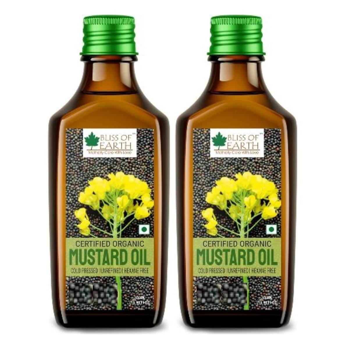 uk71XT7M4vqmL-1.jpg Bliss of Earth 2x500ML Certified Organic Mustard Oil For Cooking & Hair, Cold Pressed, Hexane Free (Pet bottle) Pack Of 2 - Fast UK Delivery - Image 1