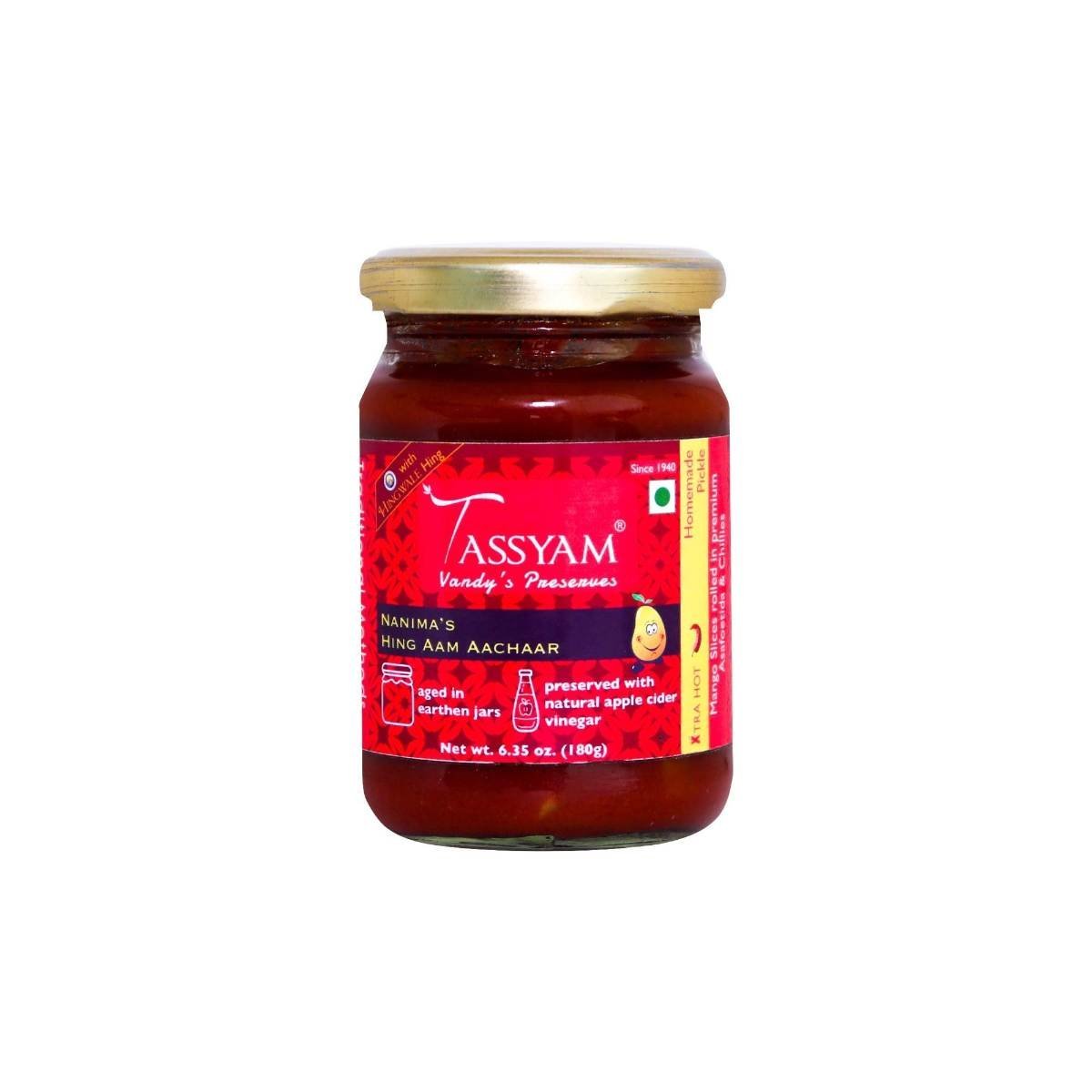 uk71YRLtaoNjL-1.jpg Tassyam VP Rich Hing Mango Pickle 180g Bottle | Earthen Jars, HIngwale Asafoetida, Fresh Mangoes, Teekhi Spices - Fast UK Delivery - Image 1