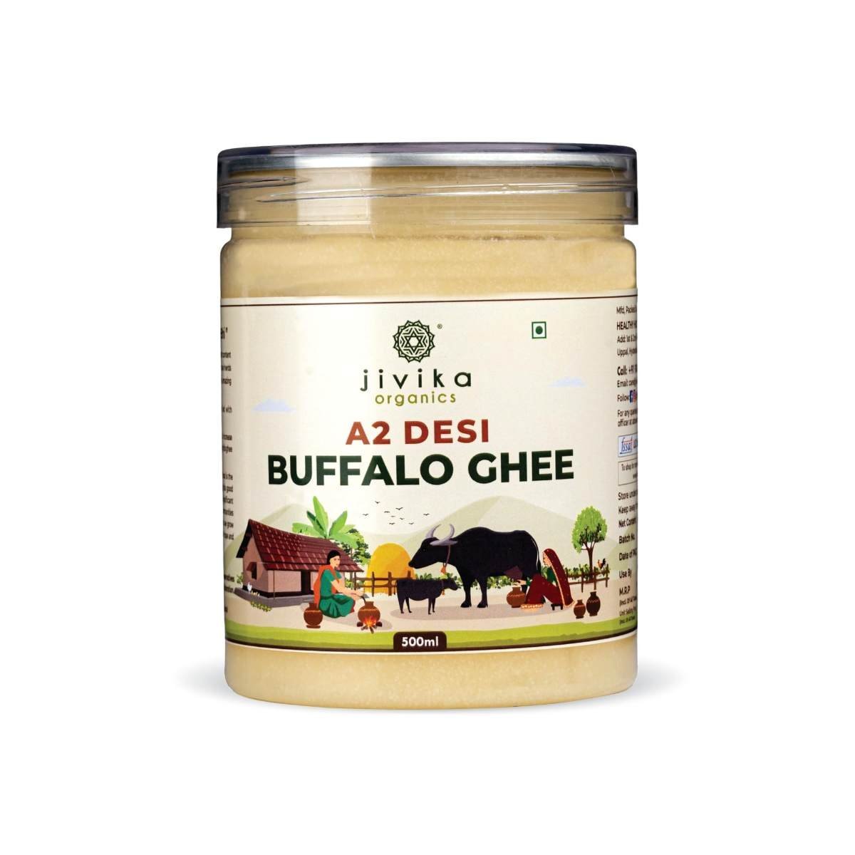 uk71ZU8PJCLVL-1.jpg JIVIKA NATURALS A2 Desi Buffalo Ghee 500Ml | Bilona Ghee | Grass Fed Buffaloes | Murra Buffalo | Haryana Region | Pure & Natural | Nutritional Powerhouse | Lab Tested | Pet Jar - Fast Shipping to USA & Canada - Image 1