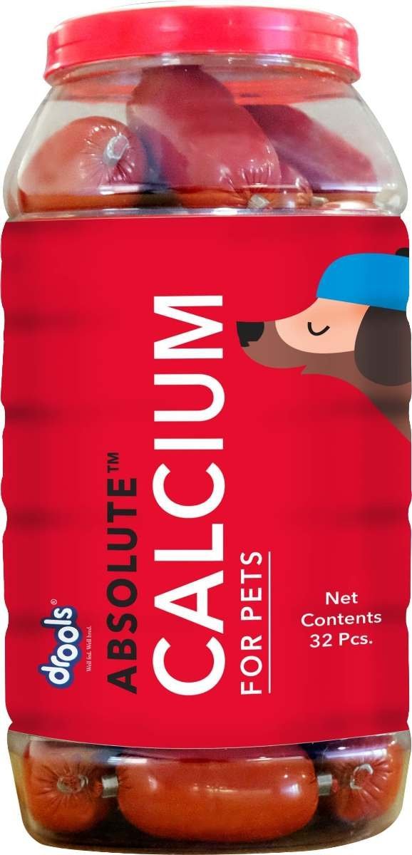 uk71ZvhxY0psL-1.jpg Drools Absolute Dog Supplement Sausages, Calcium Falvor 32 Pcs Jar - Fast UK Delivery - Image 1