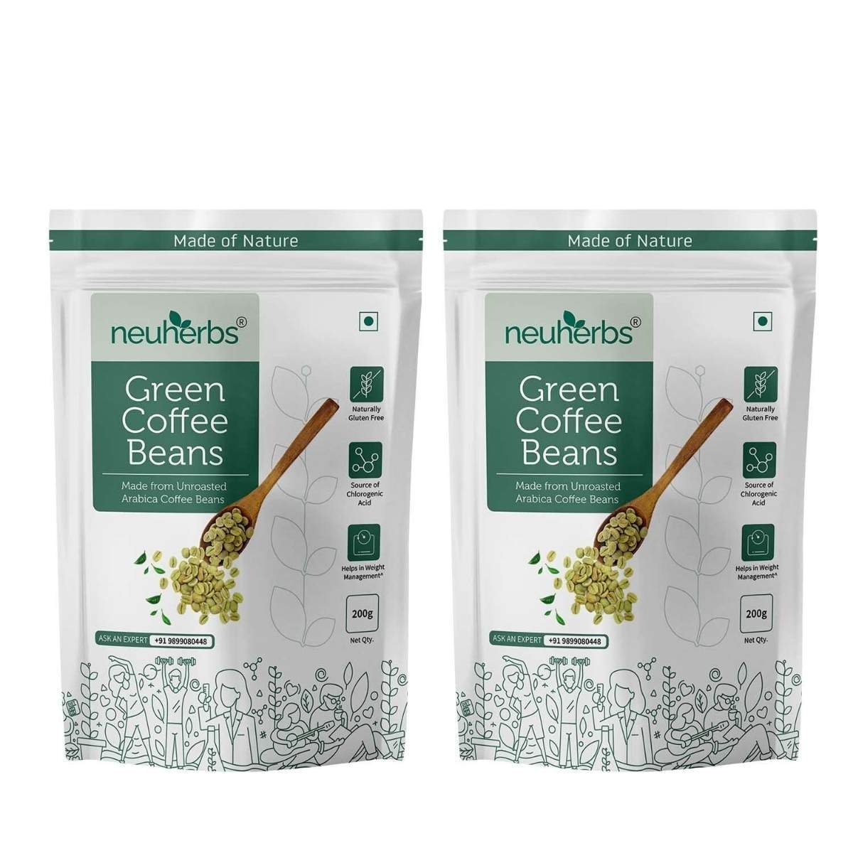 uk71b3O3LHUUL-1.jpg Neuherbs Unroasted Arabica Green Coffee Beans | With Chlorogenic Acid | For Weight Loss Management (200 gm Beans Pack of 2) - Fast UK Delivery - Image 1