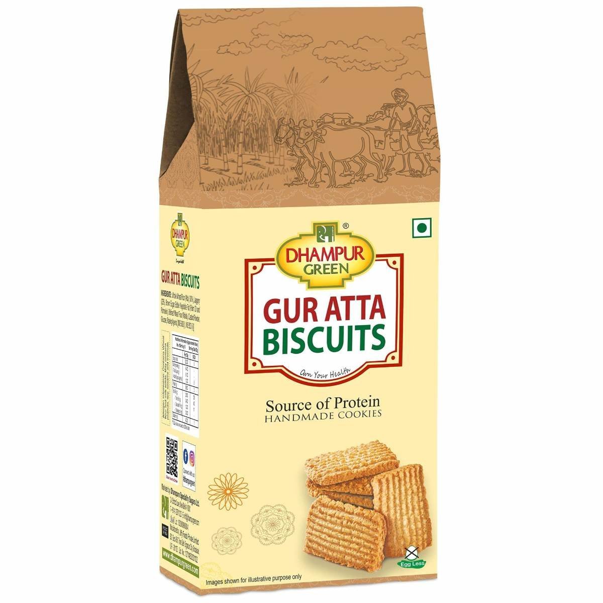 uk71bhyNBBO3L-1.jpg Dhampurgreen Gur Jaggery Atta Cookies Biscuit, 200G - Fast UK Delivery - Image 1