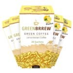 Greenbrrew Instant Lemon Coffee Mix | 100% Unroasted Arabica Coffee Beans | Green Coffee Extract ("PL-AAA") + Probiotics | Hot & Cold Coffee | 20 Sachets, 60g Each - (Pack Of 5) - Fast Shipping to USA & Canada